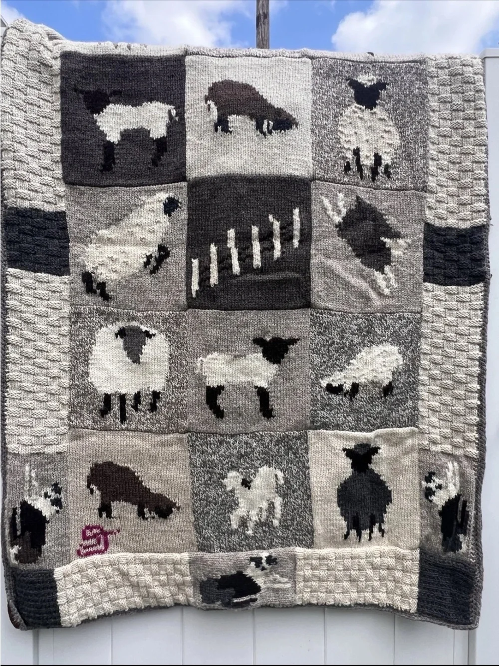 Handmade Sheep & Border Collie Wool Blanket/ Afghan Fleece Lined Peruvian Wool